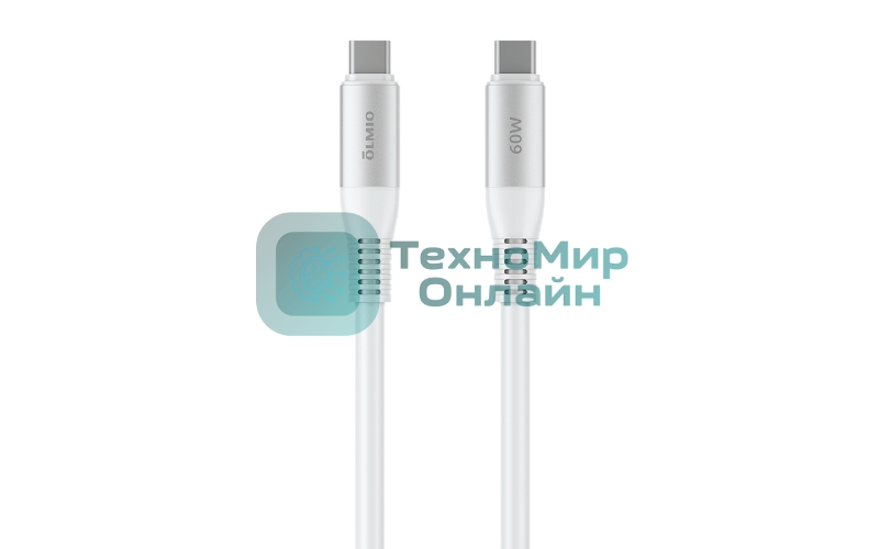 Кабель OLMIO SHIELD, Type-C - Type-C, 60W 3A, 1.2м, белый