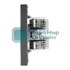 Розетка Kranz STRONG компьютерная двойная RJ45+RJ45 кат6 с/у графит