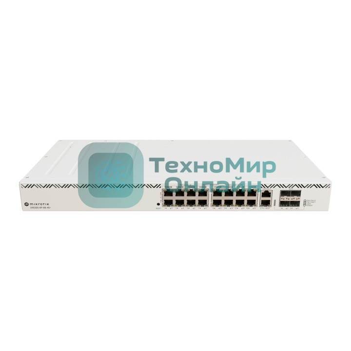 Коммутатор MikroTik CRS320-8P-8B-4S+RM Cloud Router Switch with dual-core 800 MHz CPU, 256 MB RAM, 98DX226S switch chip, 17 x Gigabit Eth ports (8 x 802.3af/at, 8 x 802.3bt PoE-out), 4 x 10G SFP+ ports, RouterOS L5, 1U rackmount enclosure, 600W PSU