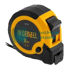 Рулетка Denzel 8м х 25мм, двухкомп. корпус, кнопка-пауза