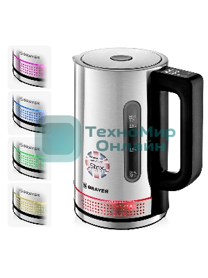 Чайник электрический BRAYER BR1060 2200 Вт, 1.7 л, стальной/черный