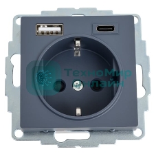 Розетка SE AtlasDesign 16А с USB A+C (5В/2,4А/3 А, 2х5В/1,5А), мех, грифель