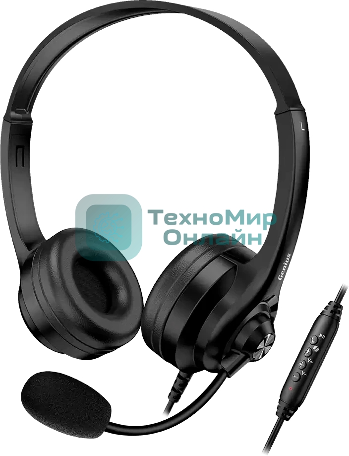 Гарнитура Genius HS-235U чёрный, проводная, USB, накладные, регулятор громкости