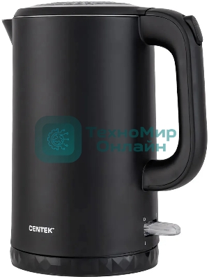 Чайник электрический Centek CT-0020 черный металл 1.7 л, 2200 Вт, бесшовная колба, двойные стенки