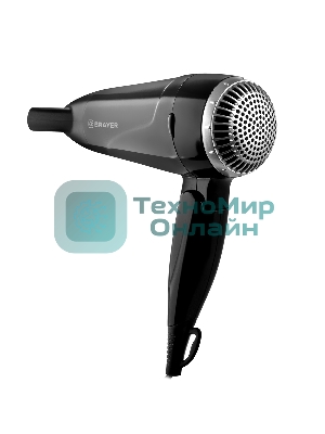 Фен BRAYER BR3024 черный/серебристый, 1600 Вт, компактный