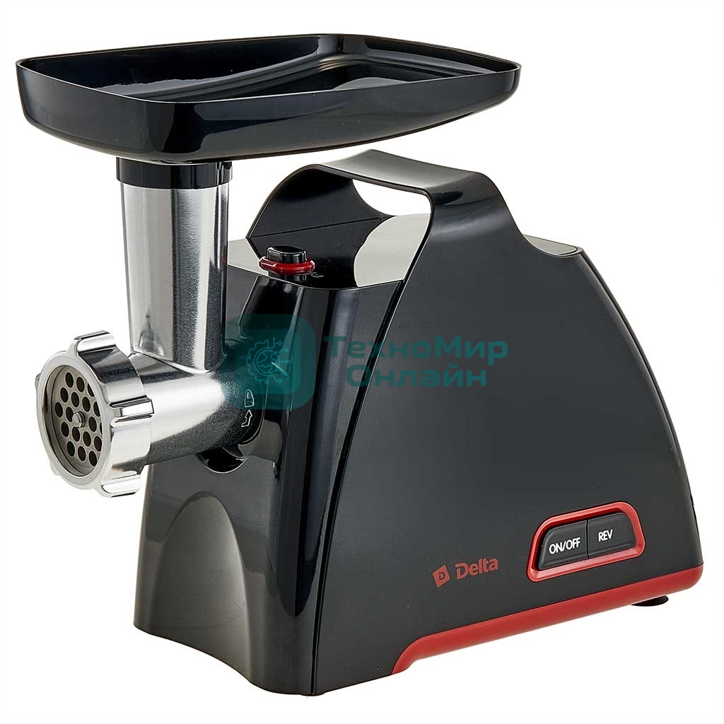 Мясорубка электрическая DELTA DL-6105M черный, 2000 Вт, 1.8 кг/мин, реверс, защита от перегрузки, насадки - 4