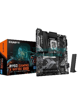 Материнская плата Gigabyte B760 GAMING X WIFI6E GEN5, LGA1700, Intel B760, 4xDDR5, 4xSATA, 3xM.2, 1xPCIe 5.0 x16, 2xPCIe 3.0 x1, 1xHDMI, 1xDP, 1x2.5Gb LAN, Wi-Fi 6E, Bluetooth 5.3, 1xUSB-C 5Gbps, 1xUSB-A 10Gbps, 1xUSB-A 5Gbps, 5xUSB-A 2.0, 6x3.5 мм, 7.1, ATX