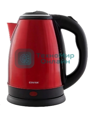 Чайник Centek CT-1068 RED (красный) металл 2л, 2000W, хромированная вставка на крышке