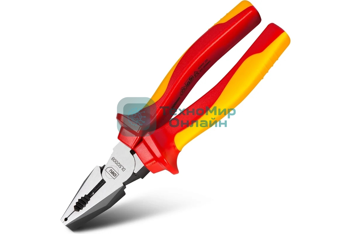 Плоскогубцы Deli DL512008 диэлектрические комбинированные, 200 мм, сталь Cr-V, сертификат VDE для работ под напряжением до 1000 В