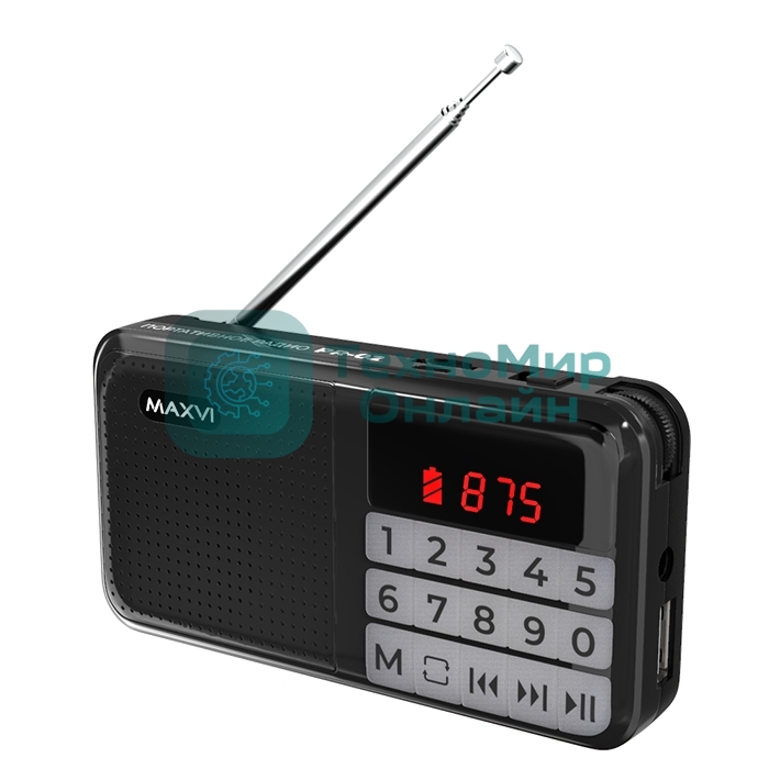 Радио FM-приемник Maxvi PR-02 черный. Цифровой приемник Maxvi PR-02 предназначен для прослушивания радио и музыки. Миниатюрный Maxvi PR-02 - удобный в переноске и помещается в карман. Можно использовать карты памяти microSD и внешний USB-накопитель для воспроизведения музыки, а также аудиокниг. Благодаря функции автоматического поиска гаджет может самостоятельно находить доступные радиостанции и сохранять их в памяти