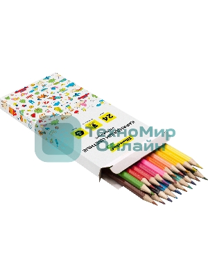 Карандаши цветные Silwerhof Eco 2.65мм, шестигранный профиль, дерево, ассорти, 24 цвета, коробка с европодвесом