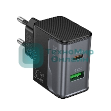 Зарядное устройство Hoco 30Вт, 3А, QC3.0/PD, 1xUSB, 1xType-C, CS73A, черный, коробка