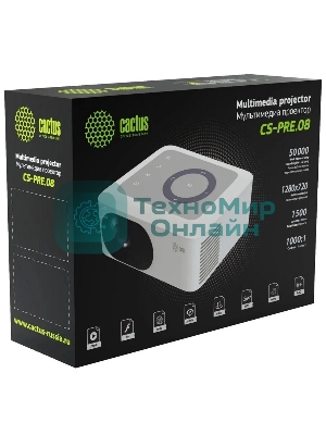 Проектор Cactus CS-PRE.08WT.WXGA LCD 1500Lm LS 150Lm ANSI (1280x720) 1000:1 ресурс лампы:30000часов 1xUSB typeA 1xHDMI 0.5кг