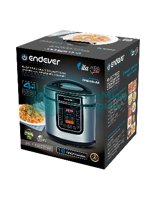 Скороварка-мультиварка электрическая Endever Vita-132, черный/стальной, мощность 1200 Вт, емкость 6л, 16 авторежимов работы, книга рецептов, 2 шт/уп.