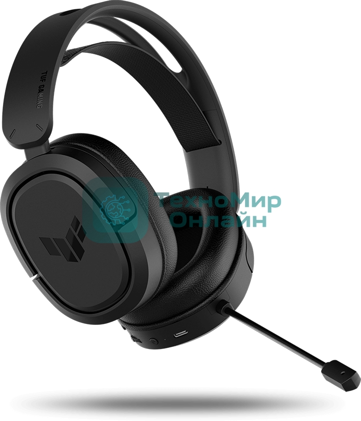 Гарнитура ASUS TUF Gaming H1 Wireless чёрный, беспроводная + проводная, USB/USB-C, до 15 ч, виртуальный 7.1, шумоподавление микрофона