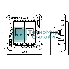Розетка компьютерная DKC Avanti 4400664 RJ-45 без шторки в стену, кат.5е двойная, 