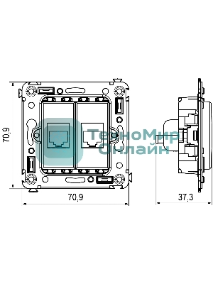 Розетка компьютерная DKC Avanti 4400664 RJ-45 без шторки в стену, кат.5е двойная, 