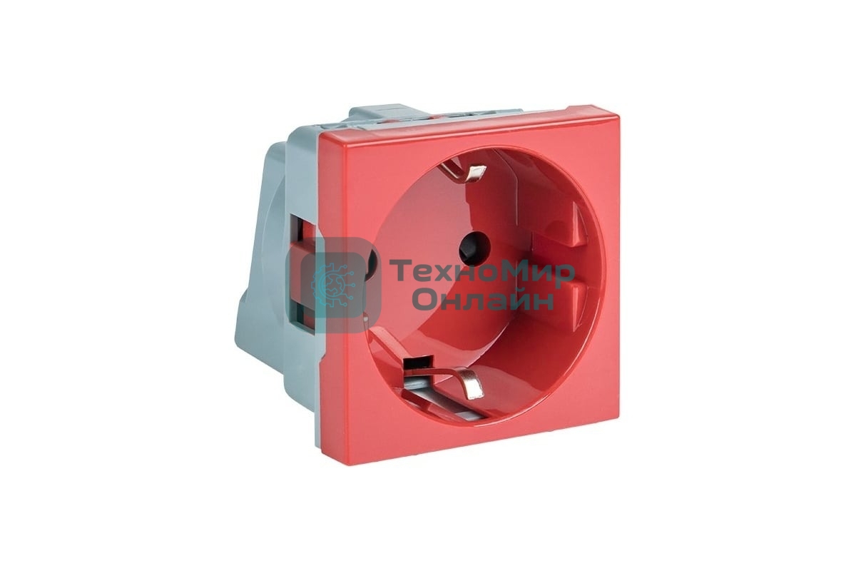 Розетка EKF PROxima 45х45 (2 модуля), с заземлением, красная, прямая