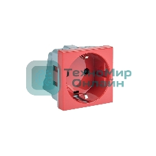 Розетка EKF PROxima 45х45 (2 модуля), с заземлением, красная, прямая