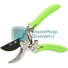 Секатор садовый Deli DL580207 цельнокованный, лезвия с тефлоновым покрытием, длина 215мм, макс. диаметр резки 12мм, сталь SK5