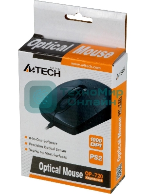Мышь проводная A4Tech OP-720 черный, 1000 dpi, PS/2, кнопки - 3