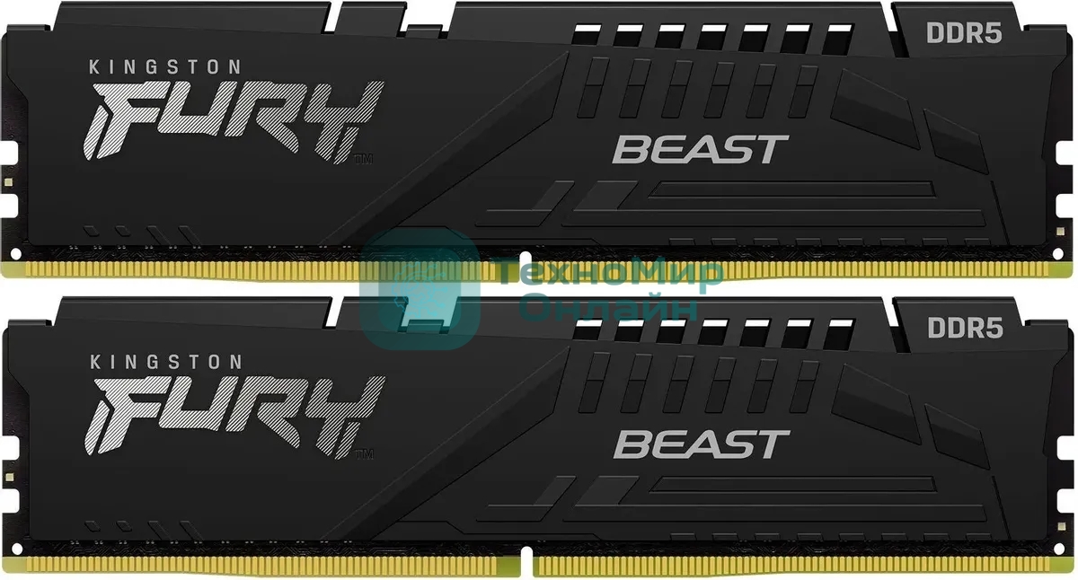 Оперативная память Kingston Fury Beast Black, DDR5, 64GB (2x32GB), 5200 MHz, CL40, с радиатором, чёрный