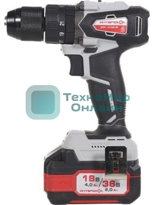 Дрель-шуруповерт ИНТЕРСКОЛ DAU-13/36V 50, 36 В, 2 Ач, 50 Нм, бесщеточный, ударный
