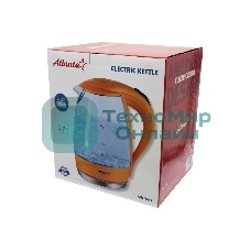 Чайник электрический ATLANTA ATH-2461 оранжевый, стекло, 1,7 л, 2000 Вт, иллюминация