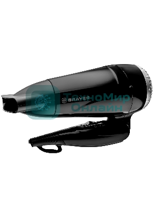 Фен BRAYER BR3024 черный/серебристый, 1600 Вт, компактный