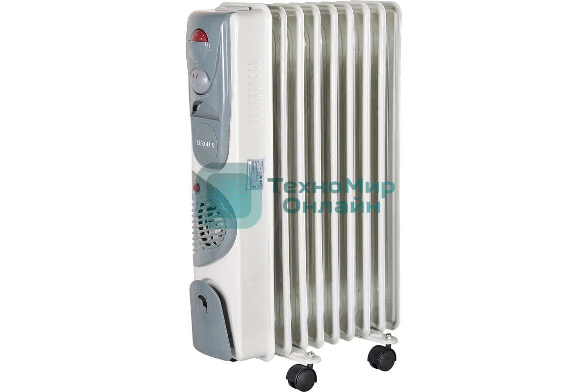 Обогреватель масляный EUROLUX ОМ-EU-9НВ (9 секций) белый, 2400 Вт, 30 м2, термостат 67/3/17