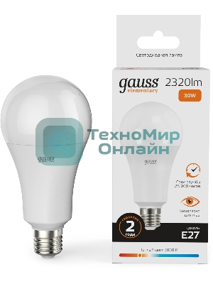 Лампа светодиодная Gauss Elementary A67 30Вт цок.: E27 груша 220B св. свеч. бел. теп. А67 (упак.: 10 шт)