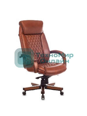 Кресло руководителя Бюрократ T-9924WALNUT светло-коричневый Leather Eichel, кожа, с подголов. крестовина металл/дерево