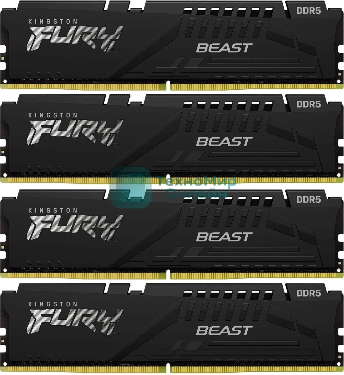 Оперативная память Kingston Fury Beast, DDR5, 128Gb (4x32Gb), 5200MHz, CL40, DIMM, радиатор, черный