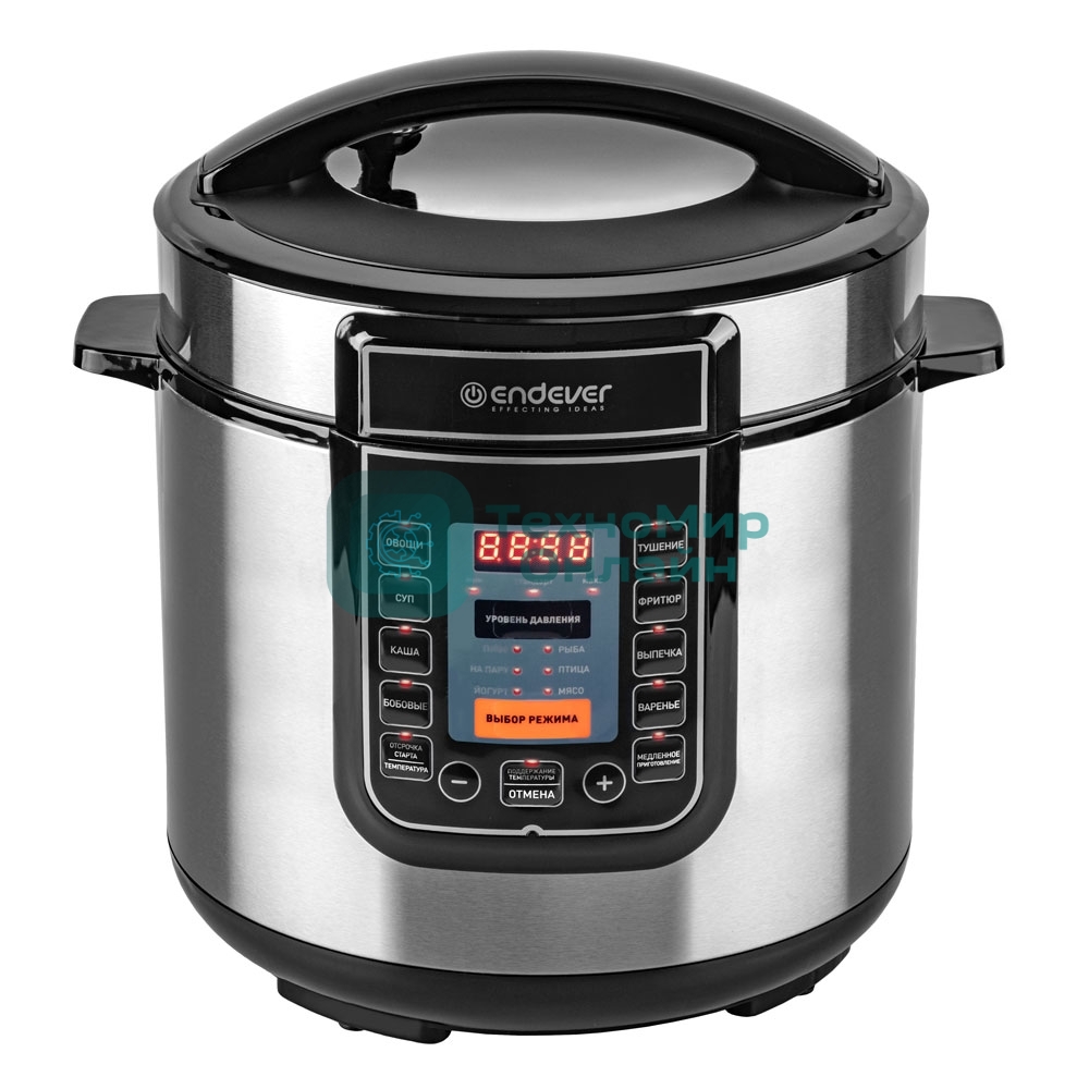 Скороварка-мультиварка электрическая Endever Vita-132, черный/стальной, мощность 1200 Вт, емкость 6л, 16 авторежимов работы, книга рецептов, 2 шт/уп.