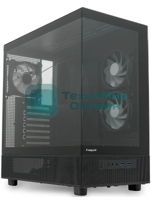 Компьютерный корпус HSPD F710, Panoramic Mid Tower, черный, TG, 0.5 SPCC, 3x120мм ARGb E-ATX, ATX, mATX, mITX 185/395/270мм 2x2.5