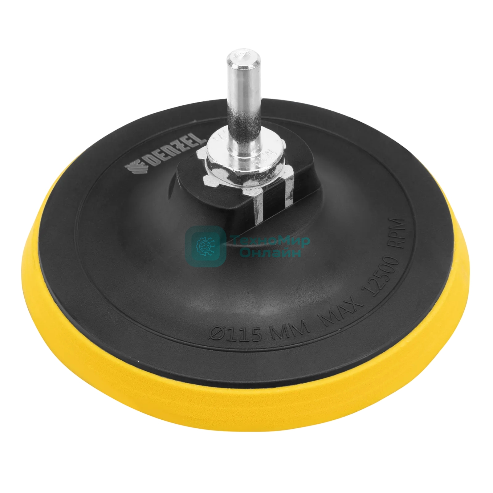 Тарелка опорная Denzel для дрели и УШМ с липучкой, 115 мм, стандартная, с адаптером c М14 на d8
