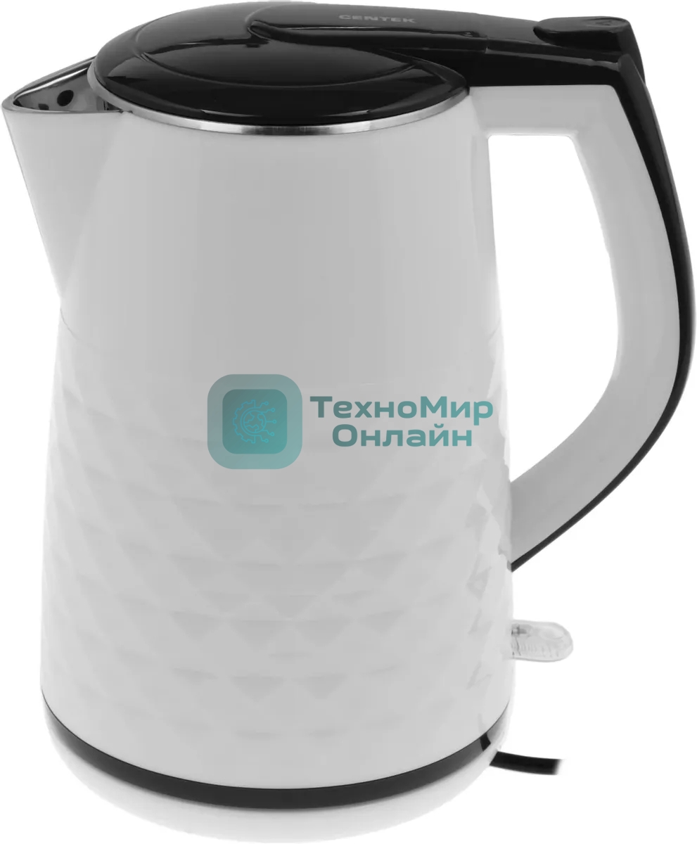 Чайник электрический Centek CT-0025 белый, металл 1.8 л, 2000 Вт, двойные стенки, кнопка вк л, на ручке