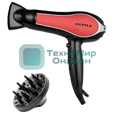 Фен SUPRA PHS-2206L черный/красный, 2200 Вт, ионизация