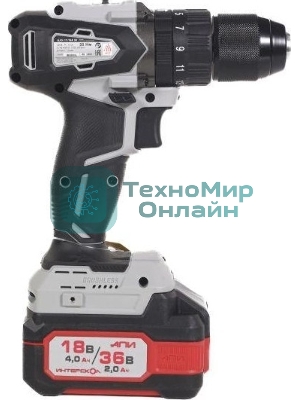 Дрель-шуруповерт ИНТЕРСКОЛ DAU-13/36V 50, 36 В, 2 Ач, 50 Нм, бесщеточный, ударный