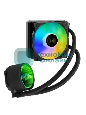 Комплект жидкостного охлаждения ExeGate BlackWater-120V3.PWM.ARGb (3 PIN 5V ADDRESSABLE RGb подсветка, LGA2066/2011/1366/1150/1151/1155/1156/1200/1700/1851/AM4/AM5/FM1/FM2/FM2+/AM2/AM2+/AM3/AM3+, TDP 150W, Fan 120мм 4pin PWM 600-1800RPM Hydro bearing, помпа 3pin 2700RPM, макс. шум 37db, с термопастой, на винтах, черный, Color Box)