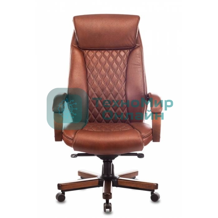 Кресло руководителя Бюрократ T-9924WALNUT светло-коричневый Leather Eichel, кожа, с подголов. крестовина металл/дерево