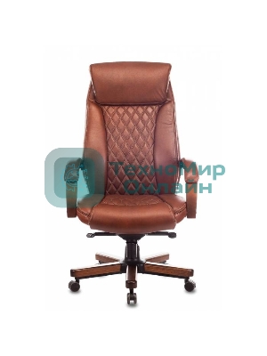 Кресло руководителя Бюрократ T-9924WALNUT светло-коричневый Leather Eichel, кожа, с подголов. крестовина металл/дерево
