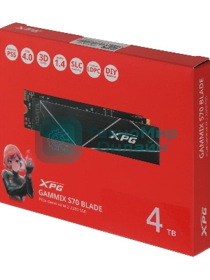 Накопитель SSD ADATA XPG BLADE S70, 4Tb, PCIe 4.0 x4, M.2 2280, NVMe, R/W 7400/6600, с радиатором