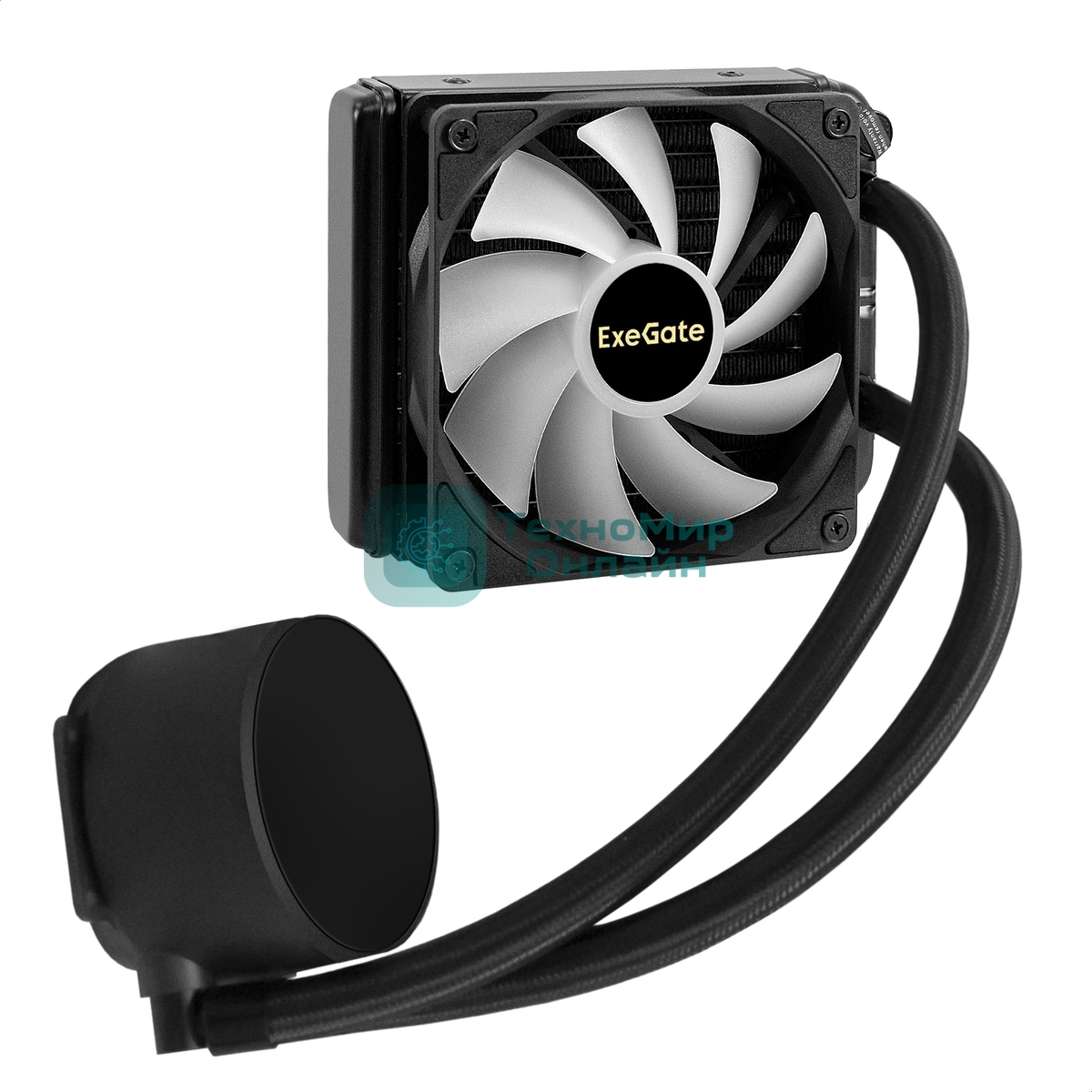 Комплект жидкостного охлаждения ExeGate BlackWater-120V3.PWM.RGb (RGb подсветка, LGA2066/2011/1366/1150/1151/1155/1156/1200/1700/1851/AM4/AM5/FM1/FM2/FM2+/AM2/AM2+/AM3/AM3+, TDP 150W, Fan 120мм 4pin PWM 600-1800RPM Hydro bearing, помпа 3pin 2700RPM, макс. шум 37db, с термопастой, на винтах, черный, Color Box)
