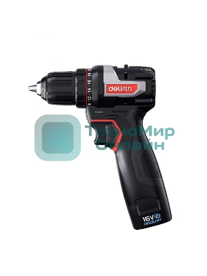Дрель-шуруповерт Deli DE-DZ16-1D2, 16 В, 2 Ач, 45 Нм, бесщеточный