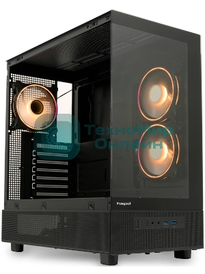 Компьютерный корпус HSPD F710, Panoramic Mid Tower, черный, TG, 0.5 SPCC, 3x120мм ARGb E-ATX, ATX, mATX, mITX 185/395/270мм 2x2.5