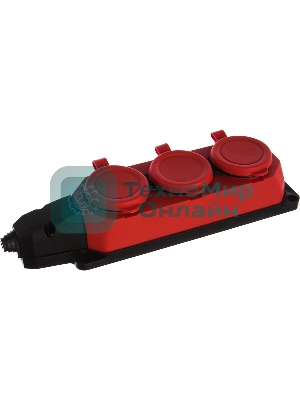 Колодка каучуковая ЭРА 3-м с заземл. 16А IP44 красн.