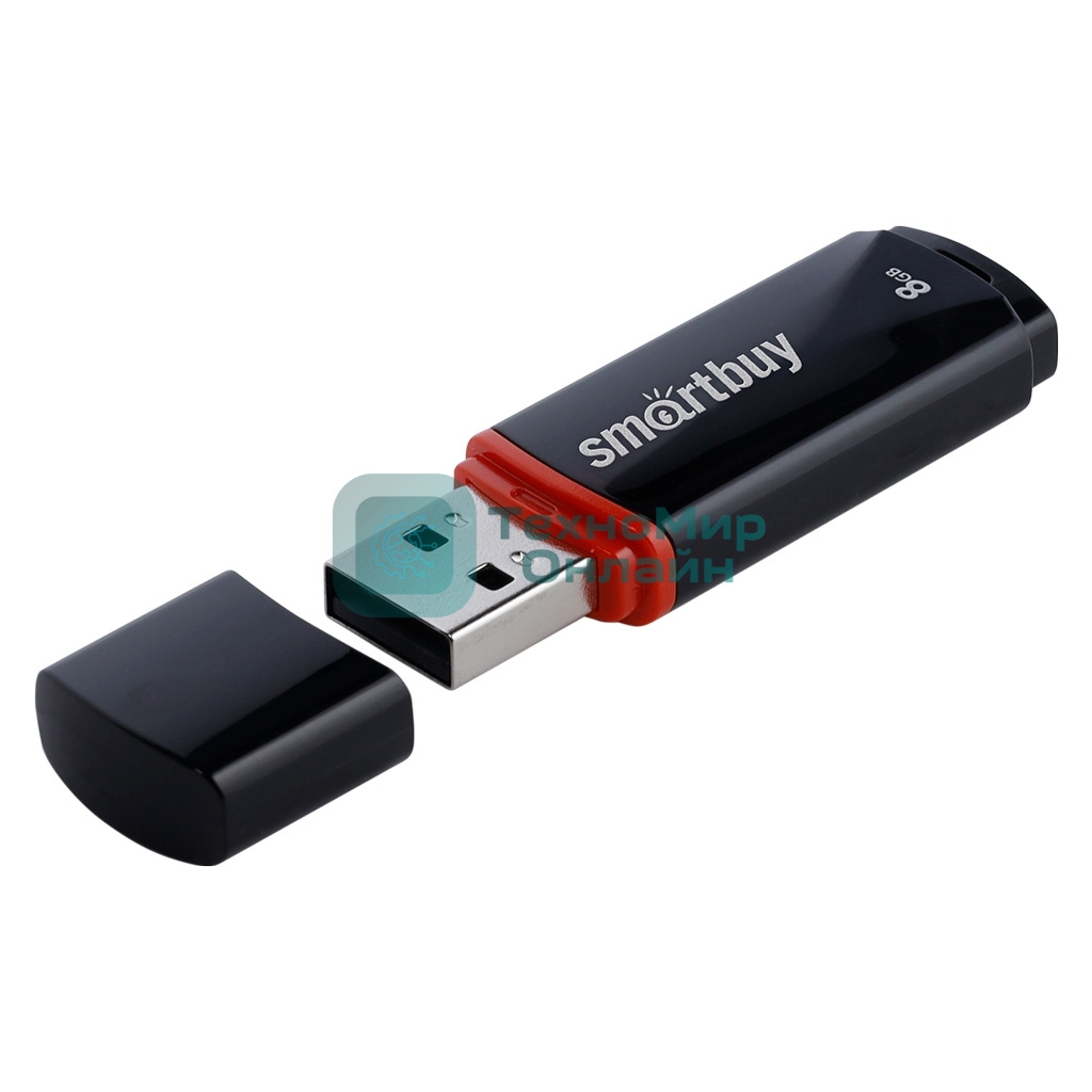 Флешка USB Smartbuy Crown black (SB8GbCRW-K), 8 Gb, USB 2.0, R/W 15/5, черный/красный