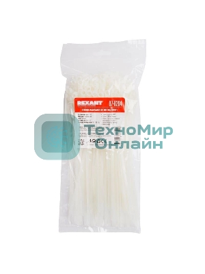 Хомут кабельный Rexant 4.3х200 нейл. под винт белый (уп. 100 шт)