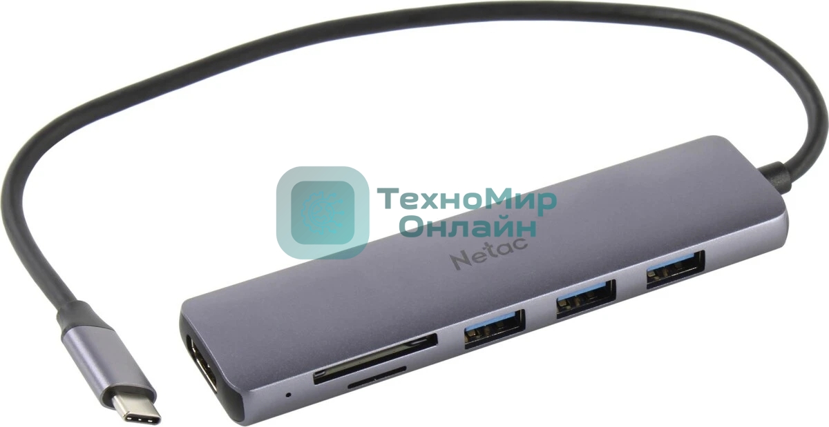 USB-концентратор Netac USB Hub WF14, 6in1 Type-C to 3xUSB3.0 + 1xHDMI(4k/30Hz) + microSD + SD